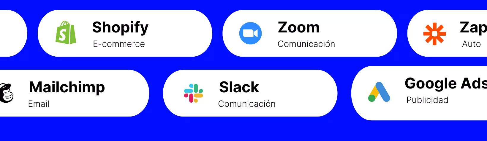 Integraciones de servicios con sus nombres y logos